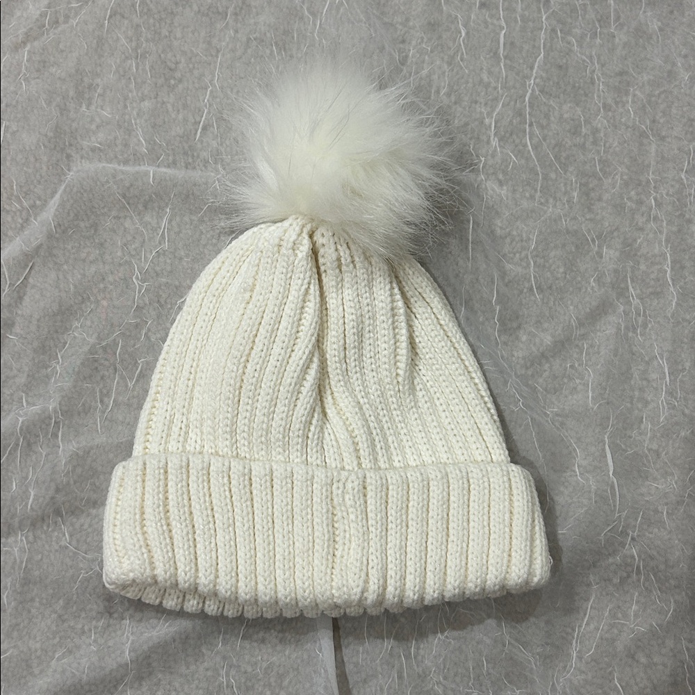 Cozy Cream Knit Pom-Pom Hat for Kids
